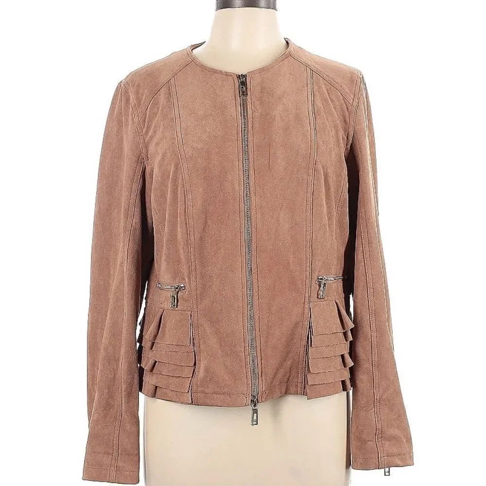 *Ivanka Trump* Sz L Faux Suede Lightweight RUFFLE Jacket
